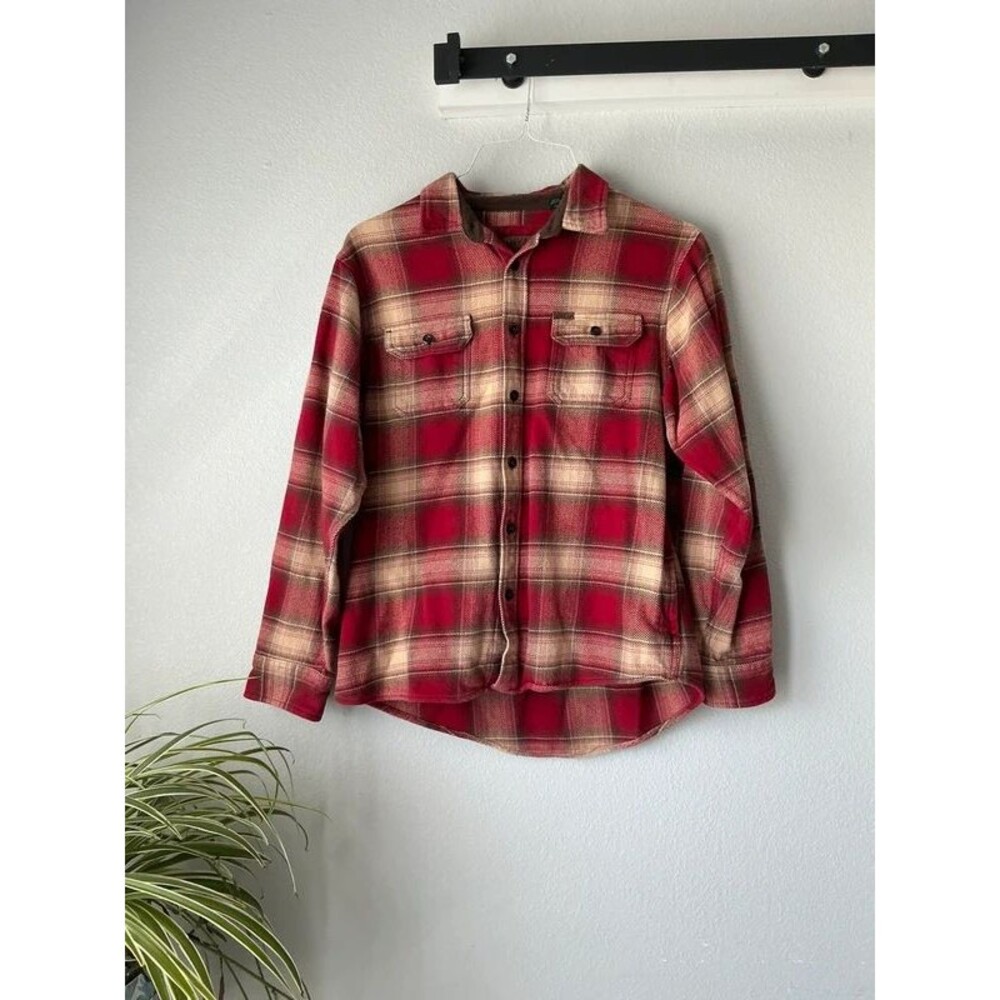 Orvis Vintage Plaid Flannel Button-Up Shirt Red Cream